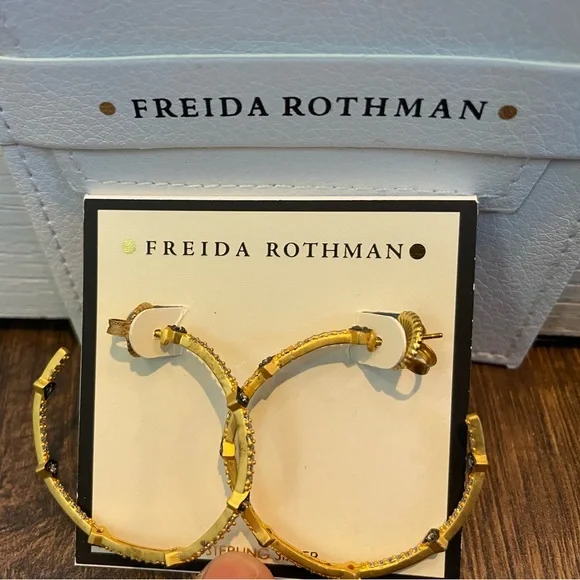 Freida Rothman Best Selling Pave Arrow Hoop Earrings, NWOT - Picture 3 of 9